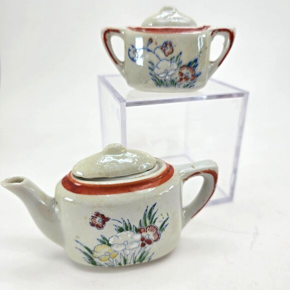 Vintage Japanese Miniature Porcelain Teapot & Sugar Bowl Set Made in Japan je199 - Picture 2 of 12